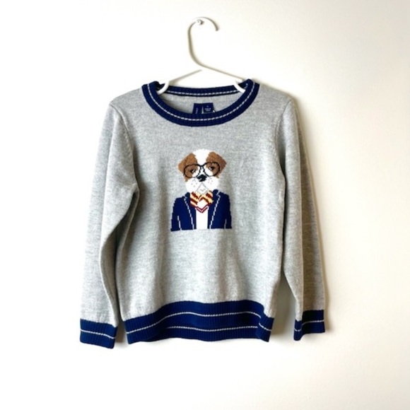 JANIE and JACK THE BULLDOG SWEATER Little boys Size 3 cozy - Picture 2 of 9